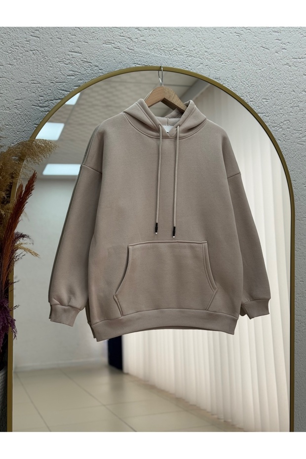 Cady Hooded Kangaroo Pocket Sweatshirt-Ci3577 Stone