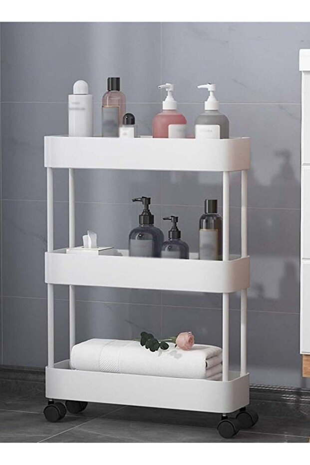 3-Tier Slim Rolling Storage Cart – Slide-Out Organizer, White