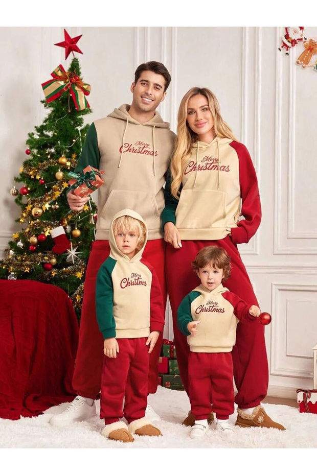 Unisex Two-Color Merry Christmas Print Family Matching Top and Bottom Set (Sizes Must Be Added Separately to the Cart)
