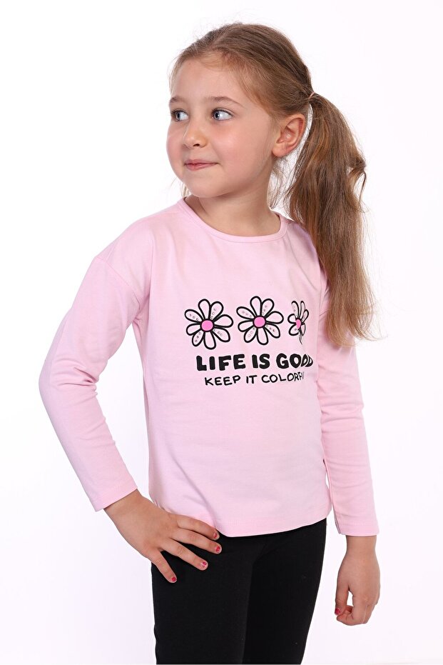 Girl's Printed Crew Neck Long Sleeve T-Shirt