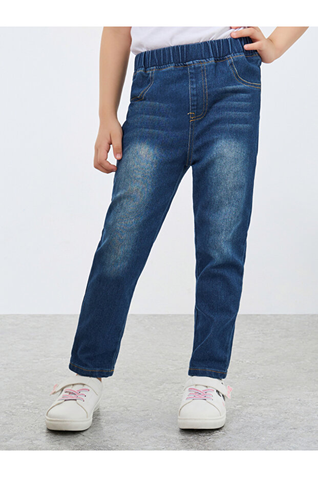 Whiskered Faded Elastic Waist Jeggings