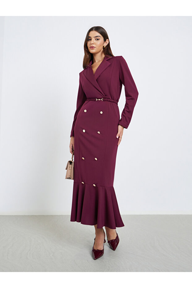 Burgundy Blazer Mermaid Hem Maxi Dress