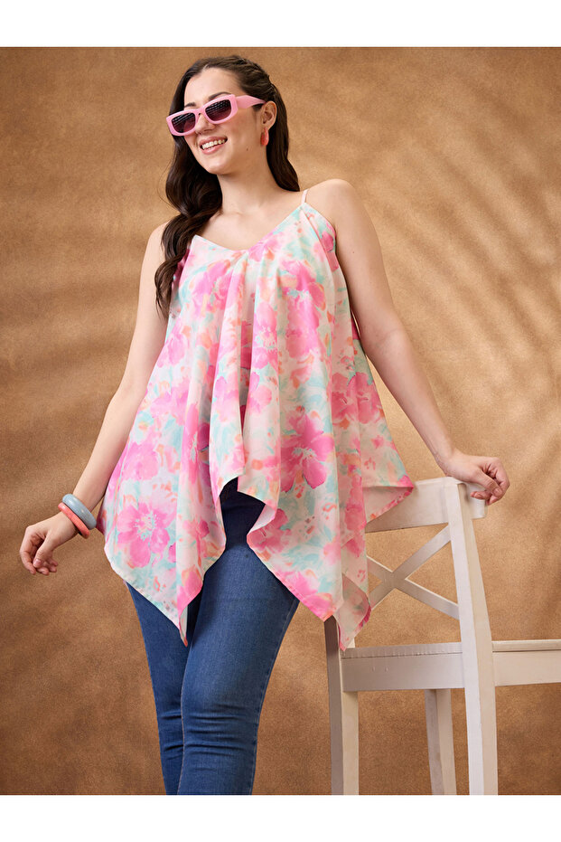 Floral Print Asymmetric Hem Fusion Tunic