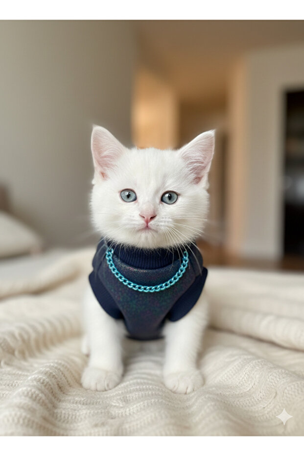 Cat Outfit Hologram Glitter Necklace Detailed Sweatshirt