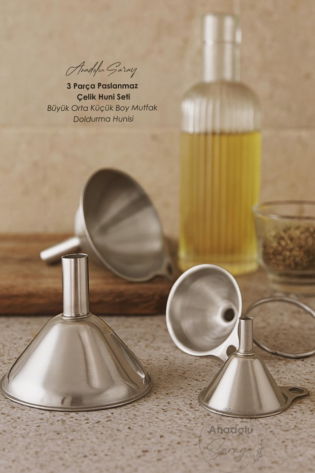 3 Pieces Stainless Steel Funnel Set Large Medium Small Size Kitchen Filling Funnel