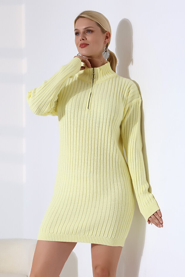 Triko Fermuar Detaylı Mini Elbise - 5