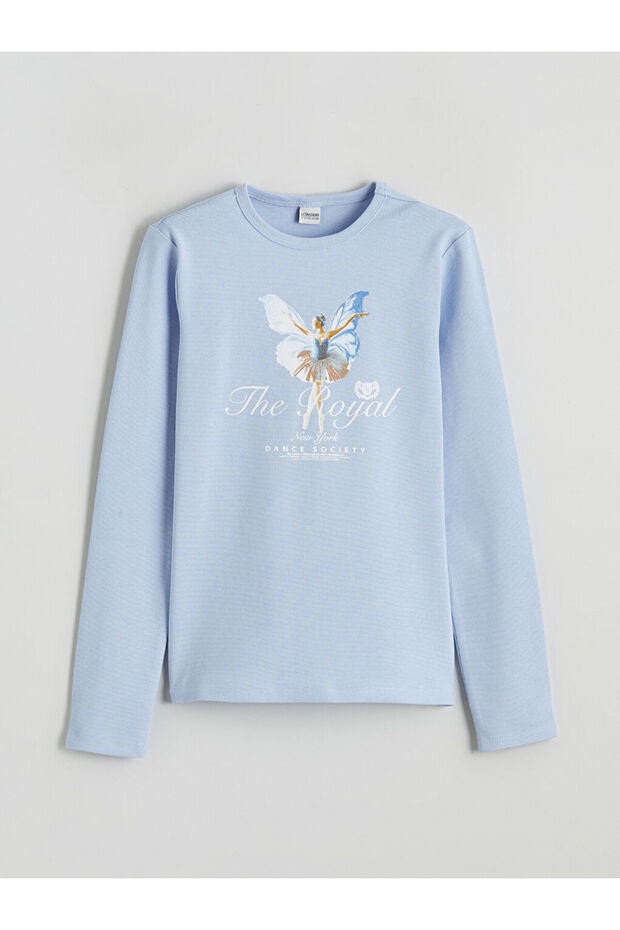 Blue Crew Neck Girl's T-Shirt