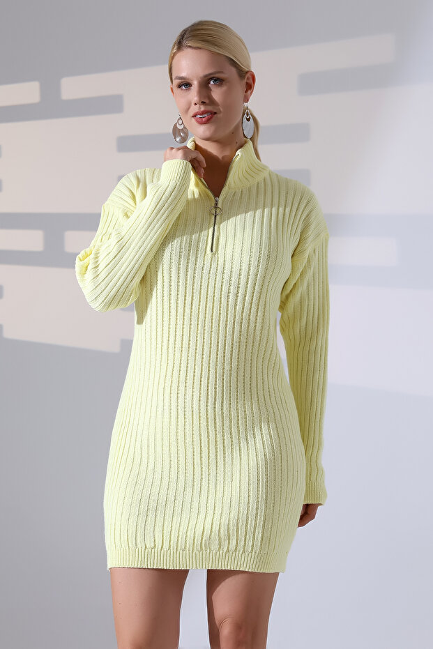 Triko Fermuar Detaylı Mini Elbise - 6