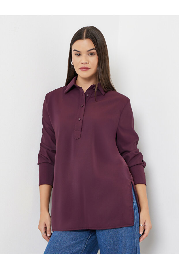 Burgundy Longline Shirt with Half Placket