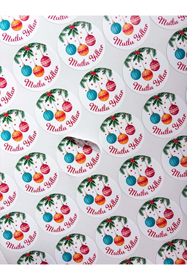Happy New Year Sticker 3,5 cm 48 Pcs Adhesive Label Christmas Gift