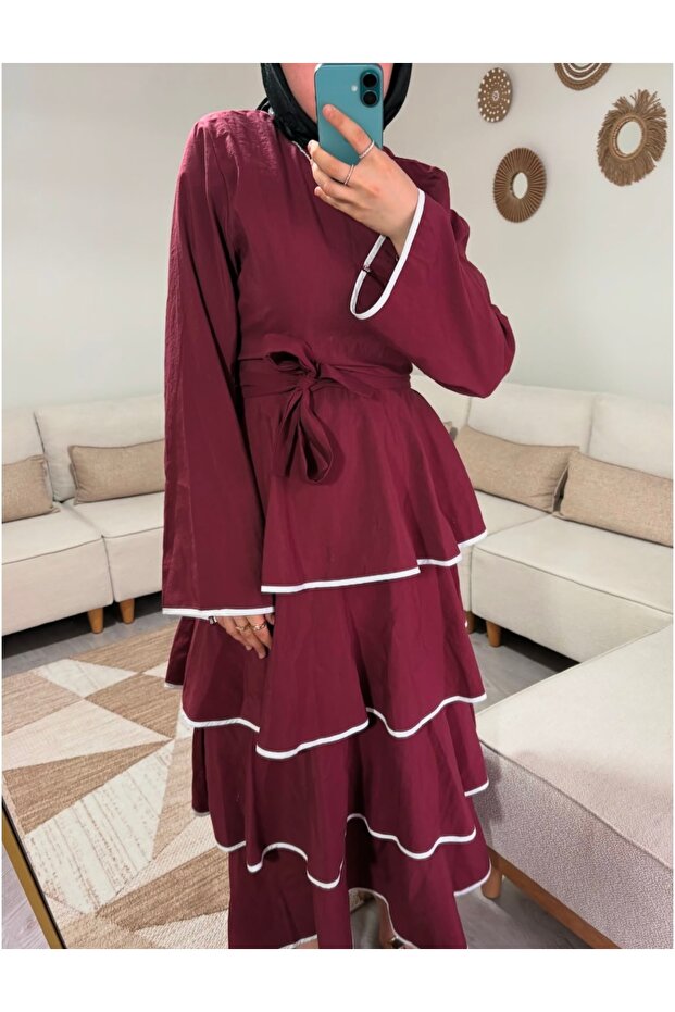 Fırfırlı Kat Kat Biyeli Volanlı Elbise - 1