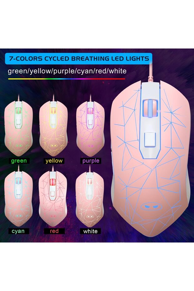 Gaming Keyboard and Mouse Combo, K1 RGB LED Backlit Keyboard with 104 Keys (Pink) - 6