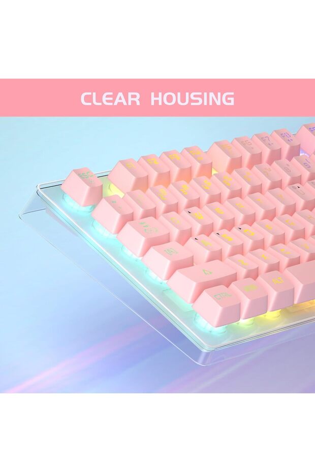 Gaming Keyboard and Mouse Combo, K1 RGB LED Backlit Keyboard with 104 Keys (Pink) - 2