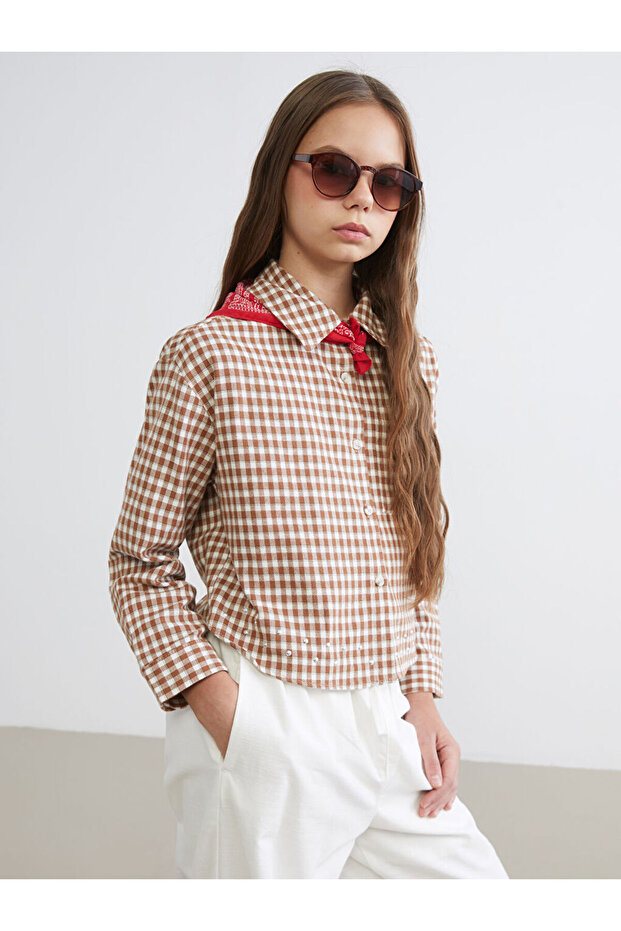 Checkered Embroidered Girl's Shirt from Uzg Store for Style Enthusiasts