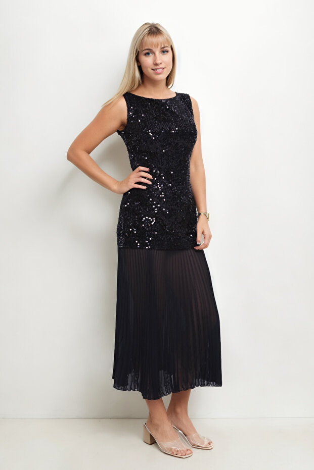 Eteği Tüllü Pullu Elbise - 4