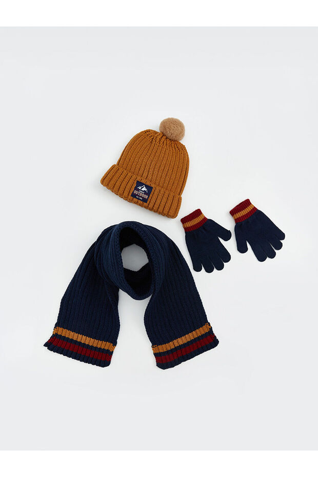 Pompom Boys' Scarf, Beanie and Gloves Set (W5)