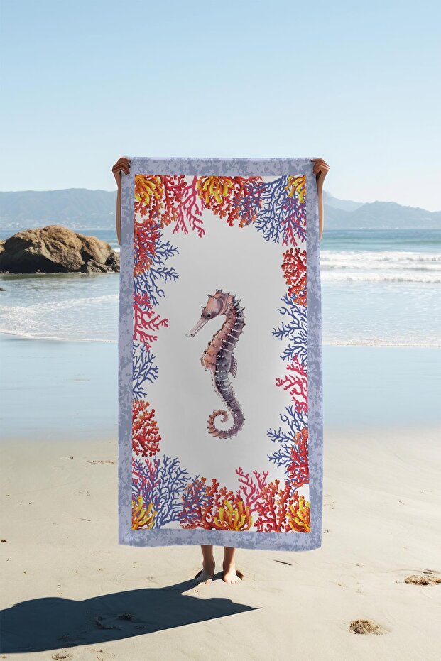 Digital Printing Beach Sea Towel Sea Horse Patterned Peshtamal Hvl0110