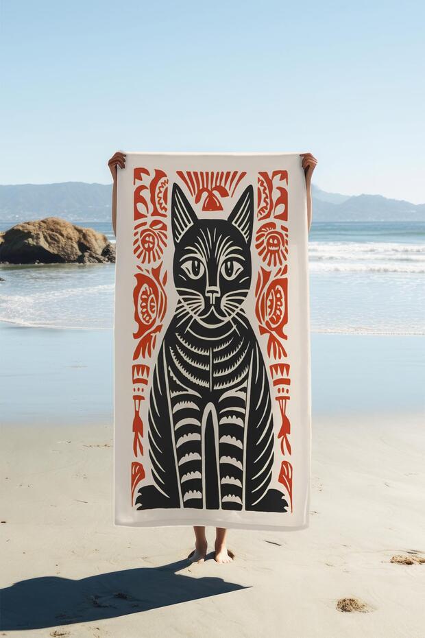 Digital Printing Beach Sea Towel Cat Patterned Peshtamal Hvl0139