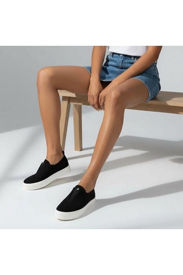 Black Suede Genuine Leather Elastic Women's Casual Sneaker