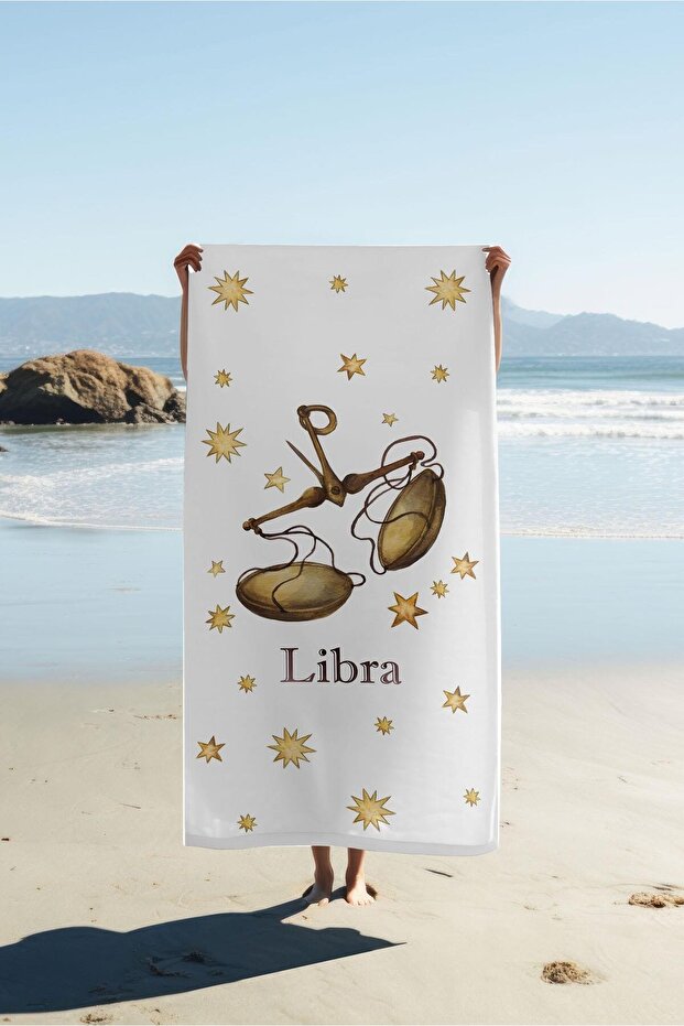 Digital Printing Beach Sea Towel Libra Zodiac Sign Patterned Peshtemal Hvl0037