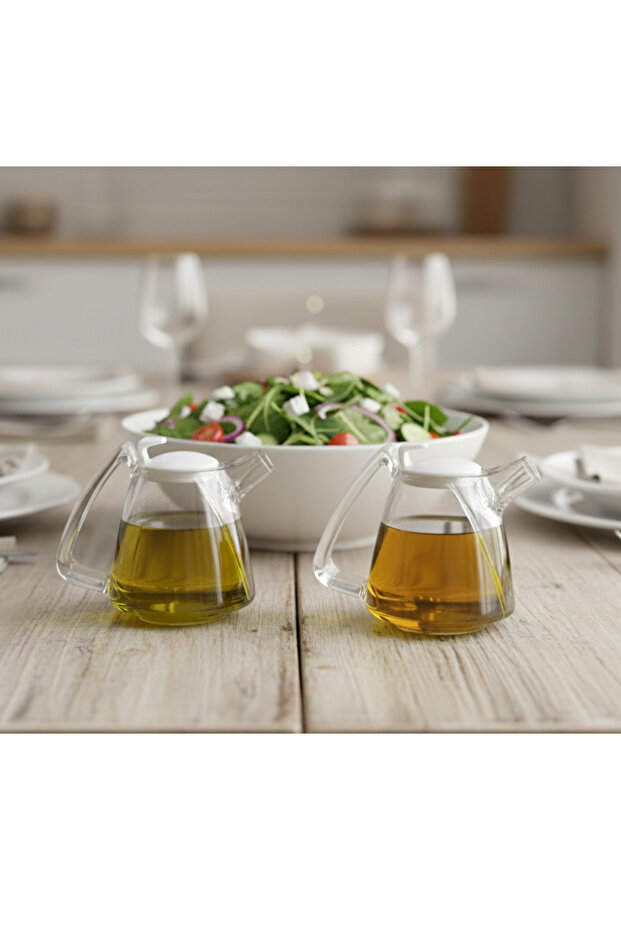 Set of 2 Mini Acrylic Practical Oil Bottle, Vinegar Bottle, Sauce Bowl Set 200 ml