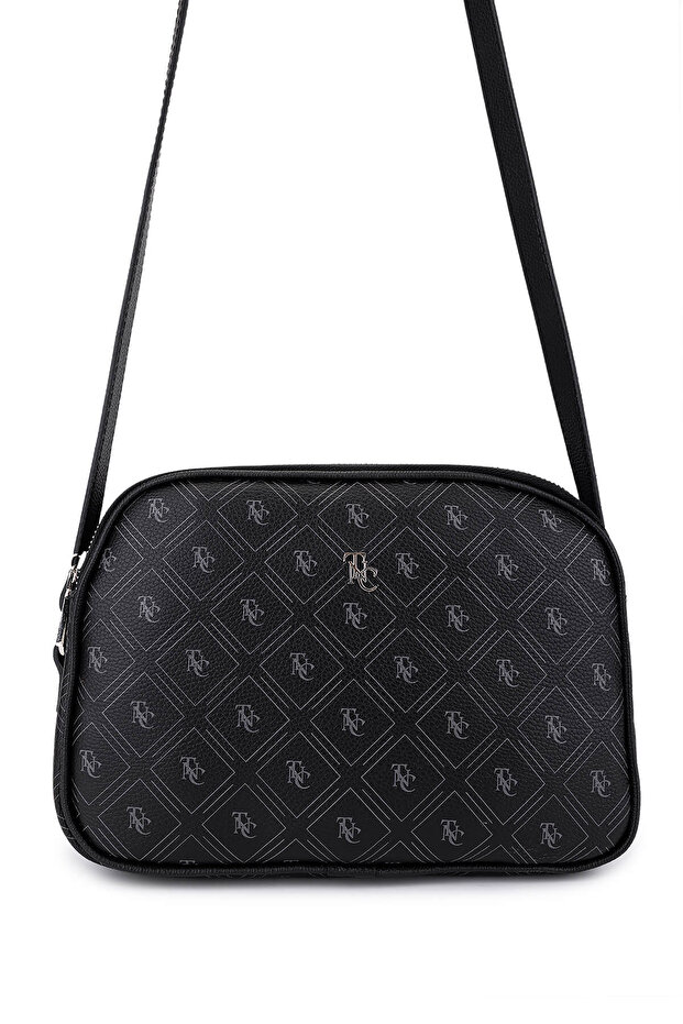 Women's Faux Leather Black Pattern Messenger Bag