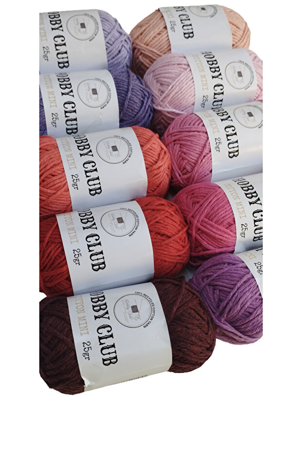 25 Gr 10 Colors Cotton Amigurumi, Punch and Bag String 100% Cotton Mini Set Pinks