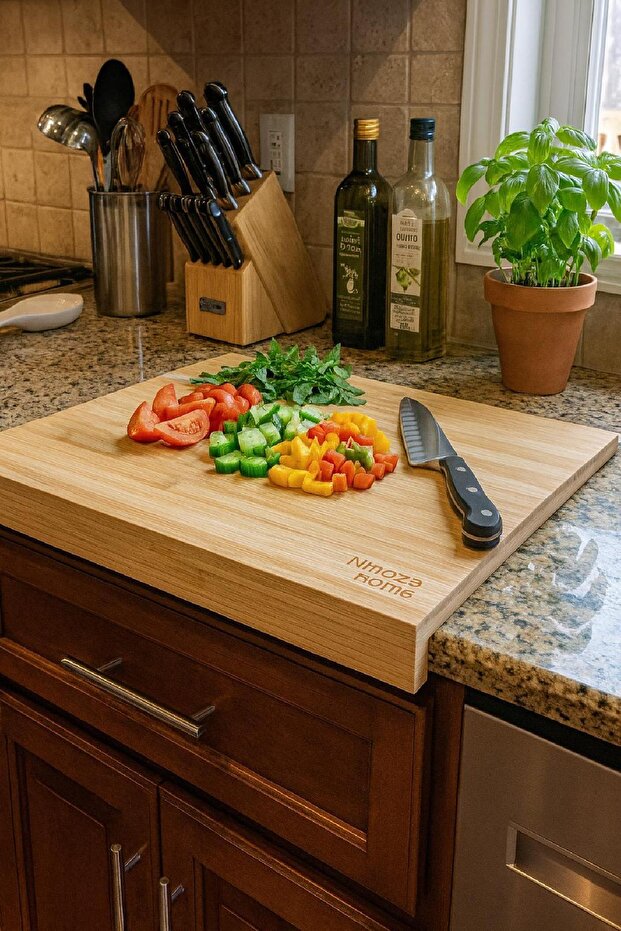 Bamboo Edged Cutting Board 45*38cm Countertop Accessory, Dough Rolling Board, Large Size Cutting Board