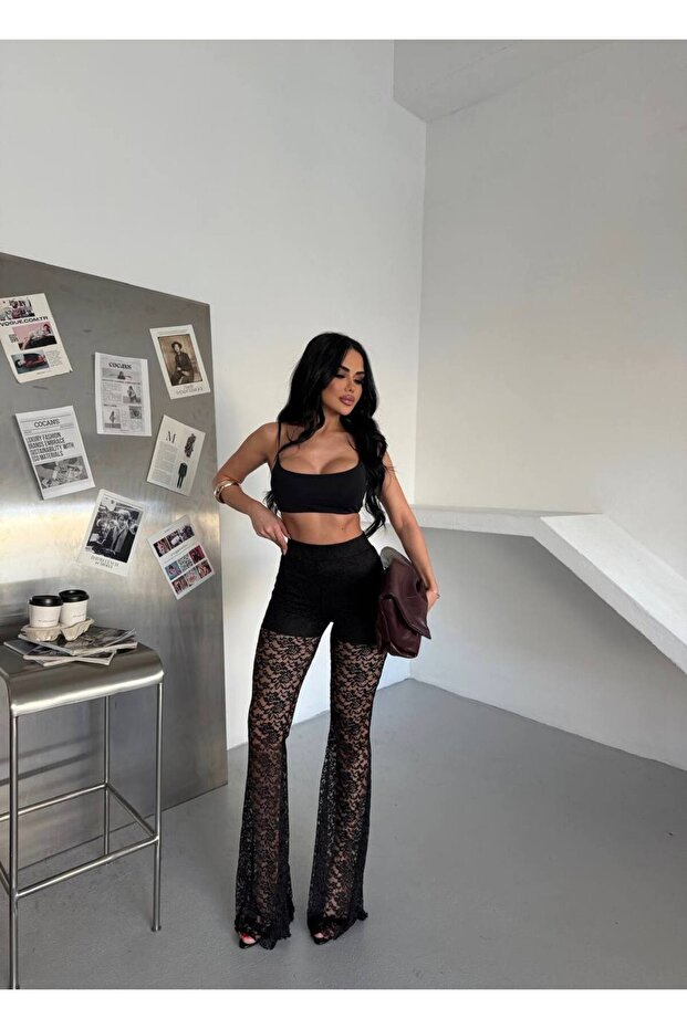 İspanyol Paça Dantelli Tayt - 3