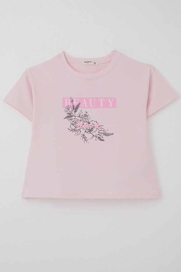 Girl's T-Shirt Flower Printed 8-14 Years Old, Pink