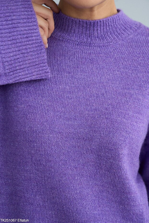 Yüksek Yaka Oversize Triko Kazak - 3