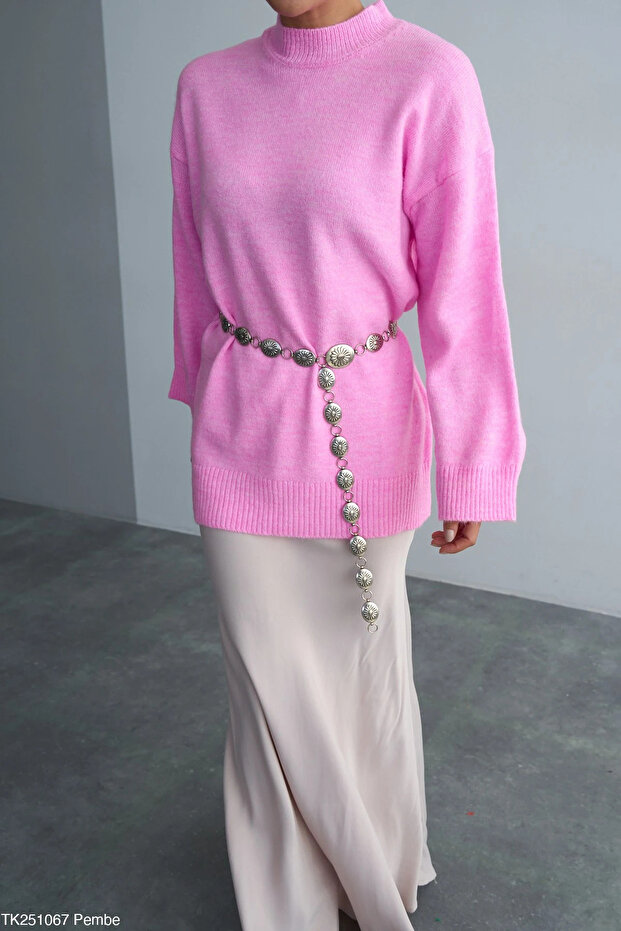 Yüksek Yaka Oversize Triko Kazak - 2