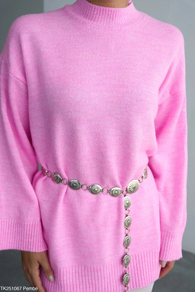 Yüksek Yaka Oversize Triko Kazak - 3