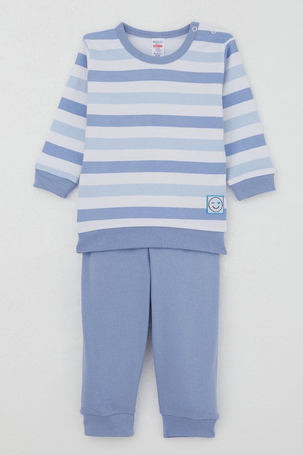 Baby Boy Pajama Set with Shoulder Patches, Love-Themed Emoji Emblem, 4 Months-1 Year, Mixed Colors