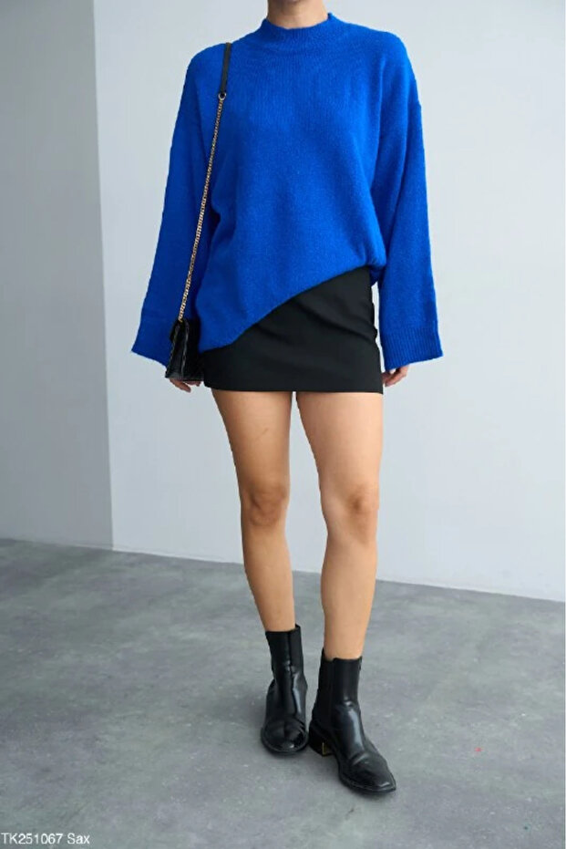 Yüksek Yaka Oversize Triko Kazak - 2