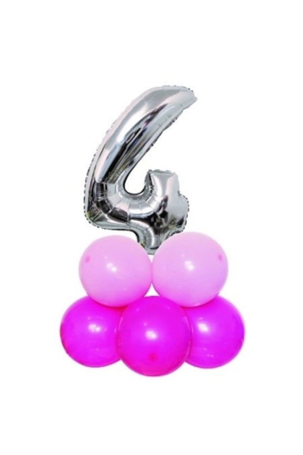 Set baloane numărul 4, argintii și roz, 85 cm - 1