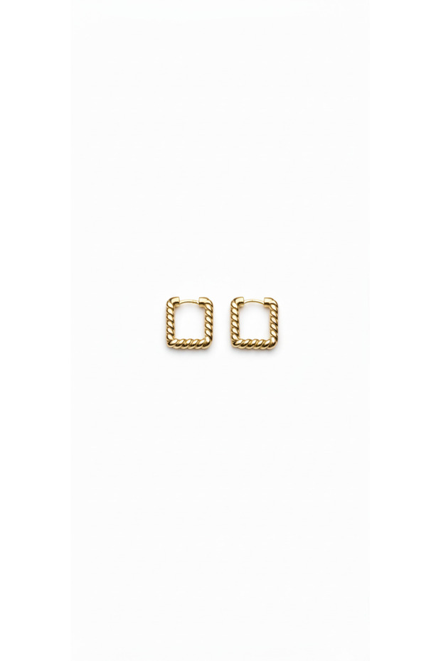 Gold Twist Square Earrings - Tarnish-Resistant Premium Series