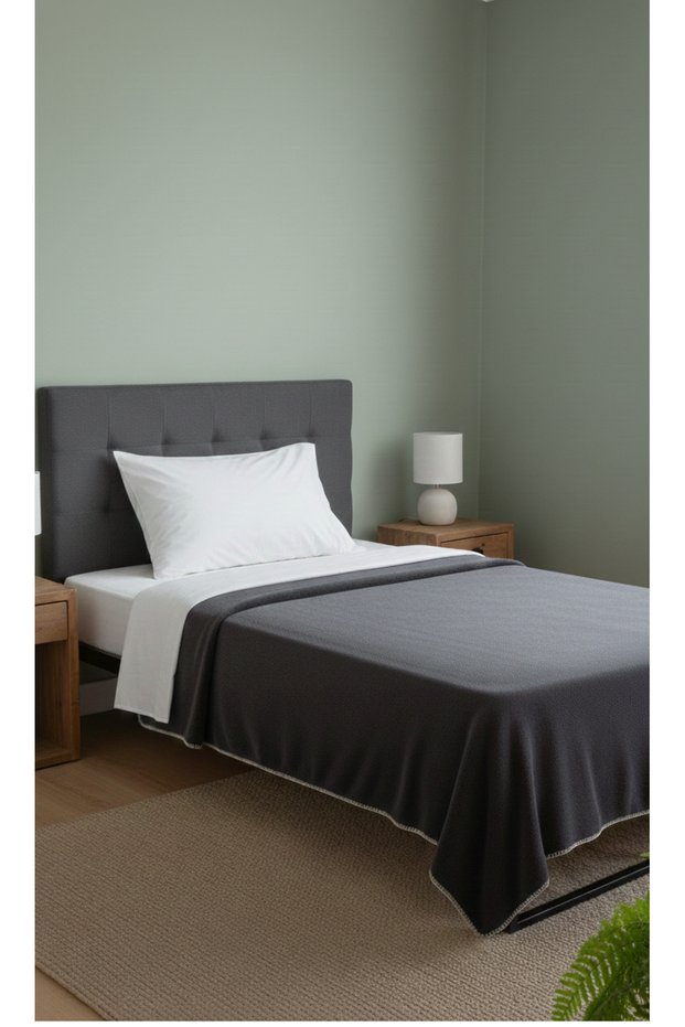 160*190 Shepherd Stitch Anthracite Wellsoft-Fleece Single Bedspread-Blanket