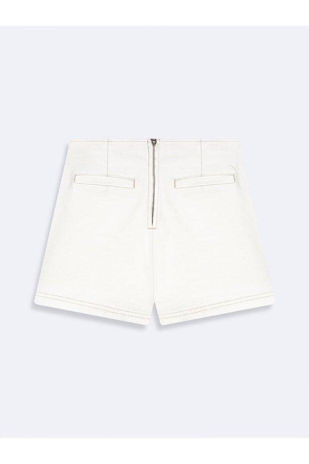 Shara Basic Arkası Fermuarlı Mavi Jean Şort Etek - 4