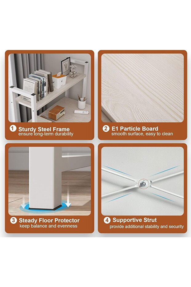 Study Desk Table for Home Office,4-layer Reversible Bookshelf Storage Computer Desk for Workstation - 3