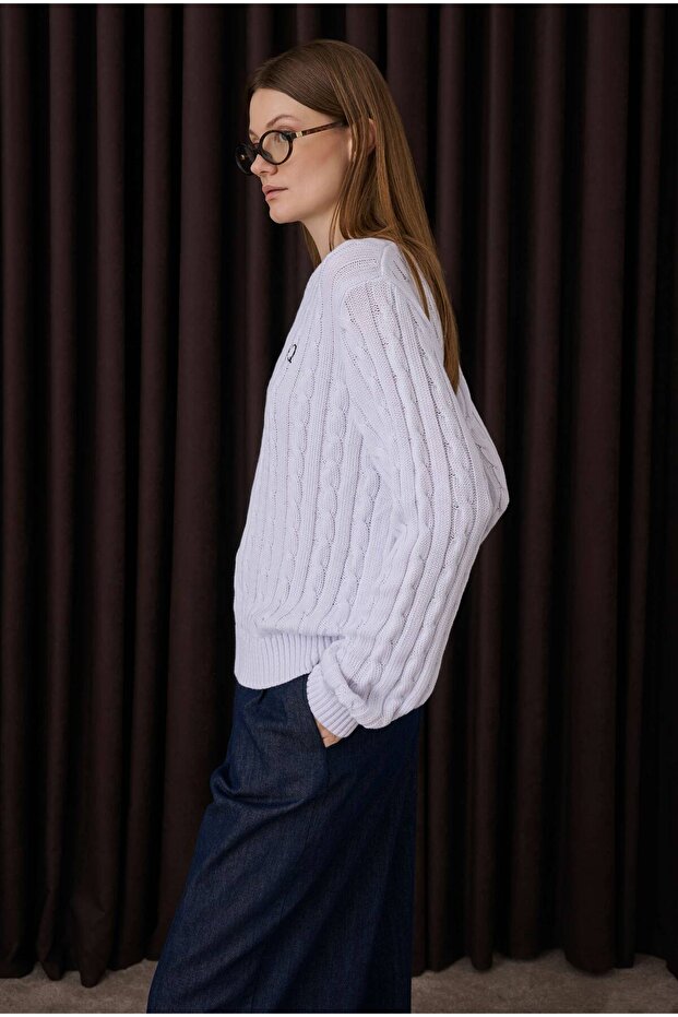 Knitted Patterned Sweater White - 4