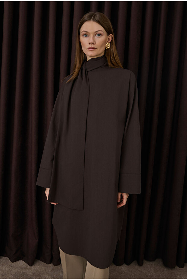 Fular Yaka Gömlek Acı Kahve - 3