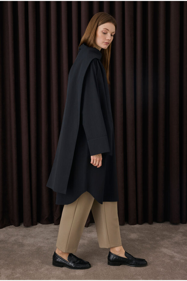 Fular Yaka Gömlek Siyah - 3