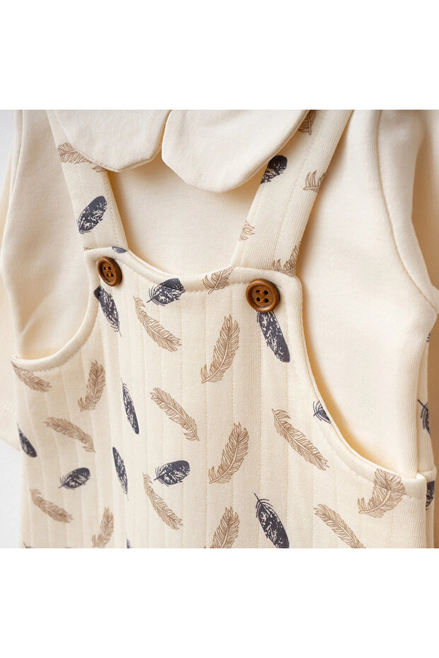 Feather Patterned Quilted Booties Jumpsuit - 3