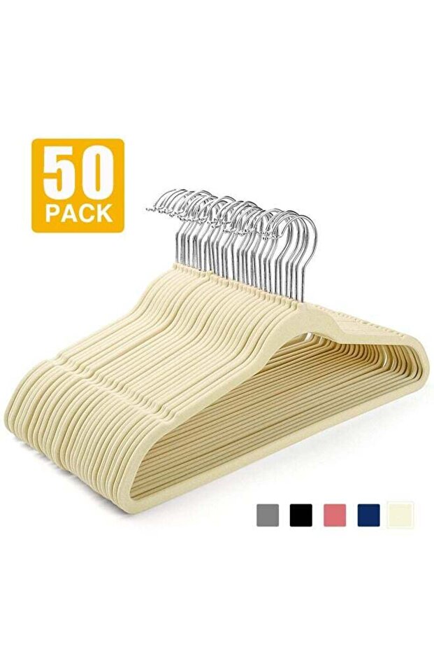 50 Pieces Of Flocking Non-Slip Hangers For Household Clothes Hanging, Beige