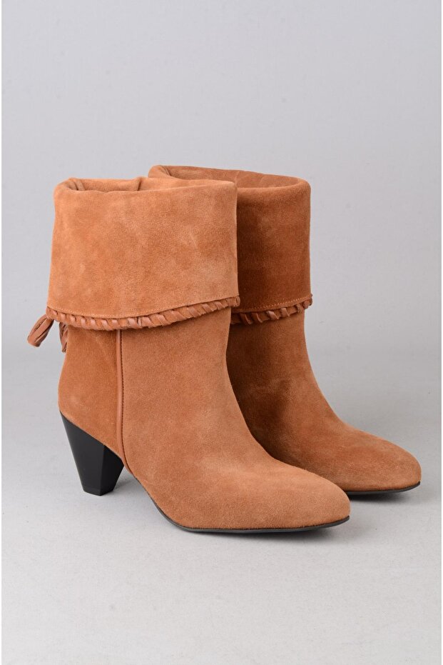 Seç 81210 Genuine Leather Heel-Style Women's Boots (Heel Height: 7 cm) Taba Suede