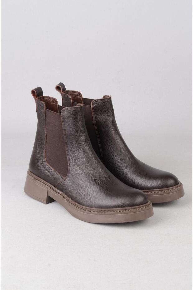 Seç 606 Genuine Leather Elastic Boots Brown