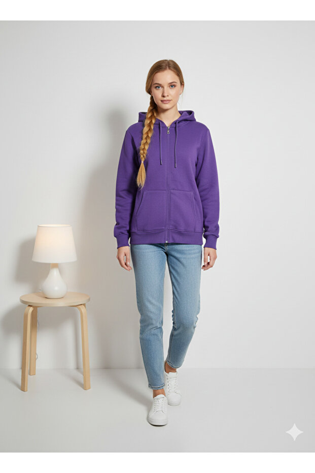 Unisex 3 Thread Cotton Regular Fit Comfortable Fit Hooded Zippered Thick Cardigan with Fleece Inside Fleece-Lined