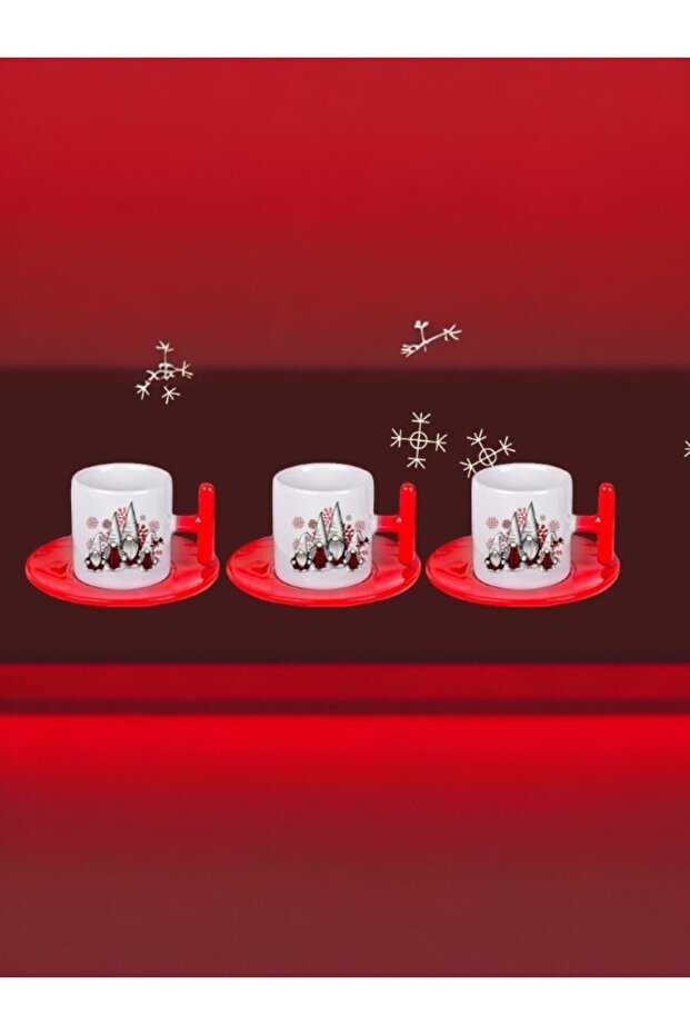 T-Shaped Red Turkish Coffee Cup Set 3 Pieces