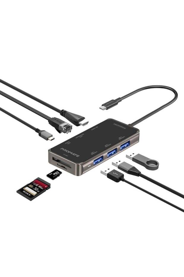 USB-C Hub to 4K HDMI, 100W PD, RJ45, 3 USB, TF/SD, PrimeHub-Mini Black